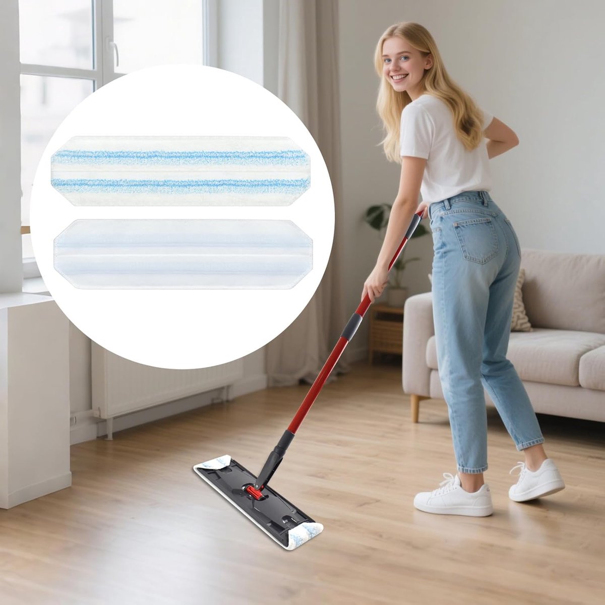 4 pack - Suitable for Vileda H2Pro Flatmop Replacement - Suitable for OCedar H2pro flatmop - For hard floors - mop head replacement - replacement microfiber mop heads - Machine washable - Reusable pad replacement - for deep cleaning - Image 4