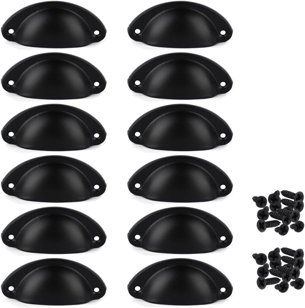 12 pieces - Drawer cabinet handle - furniture handles - cabinet handle - Handle - Handle for Cabinet - Kitchen cabinet - Kitchen handle - semi-round handle - Furniture handle - small handle - Center distance 65mm - black - iron - 8.1*3.2*1.8 cm - Image 1