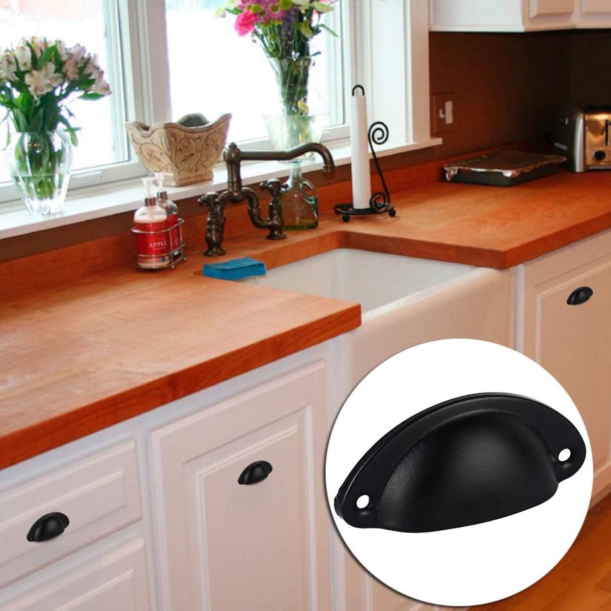 12 pieces - Drawer cabinet handle - furniture handles - cabinet handle - Handle - Handle for Cabinet - Kitchen cabinet - Kitchen handle - semi-round handle - Furniture handle - small handle - Center distance 65mm - black - iron - 8.1*3.2*1.8 cm - Image 3