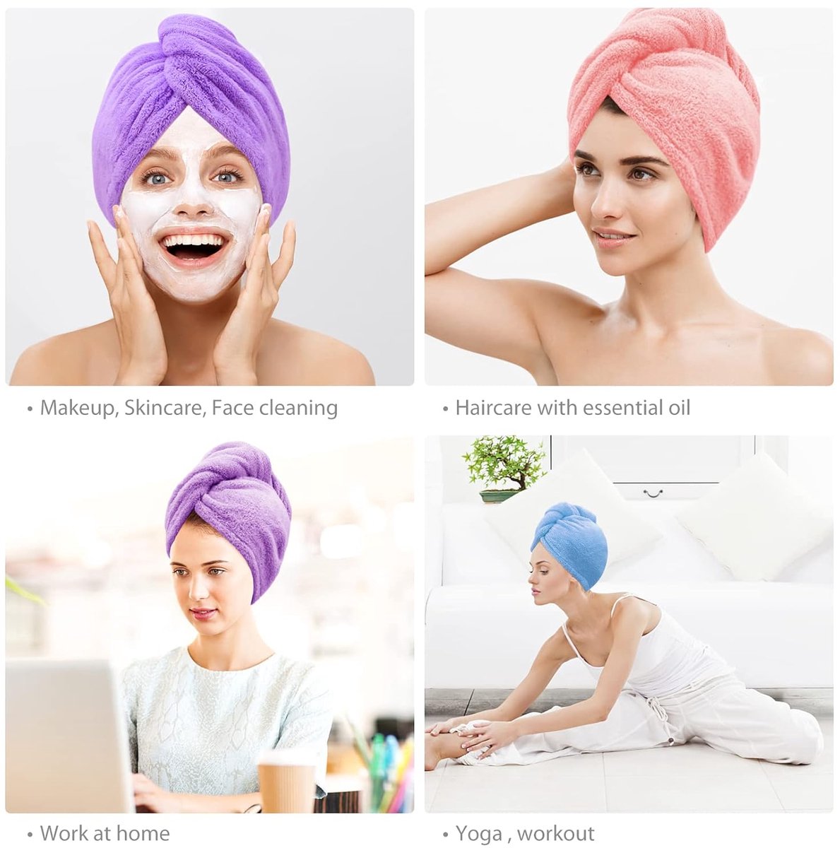 Piece Hair Towel - Microfiber Hair Towel - Hair Towel - Head Towel - Quick-Drying Towel - for Women, Men, Children, Quick-Drying Wrap for Curly - Long Hair - Anti-Frizz - Hair Towel - Purple, Pink, Blue - Image 2