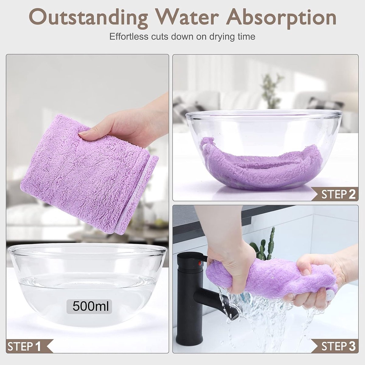 Piece Hair Towel - Microfiber Hair Towel - Hair Towel - Head Towel - Quick-Drying Towel - for Women, Men, Children, Quick-Drying Wrap for Curly - Long Hair - Anti-Frizz - Hair Towel - Purple, Pink, Blue - Image 3