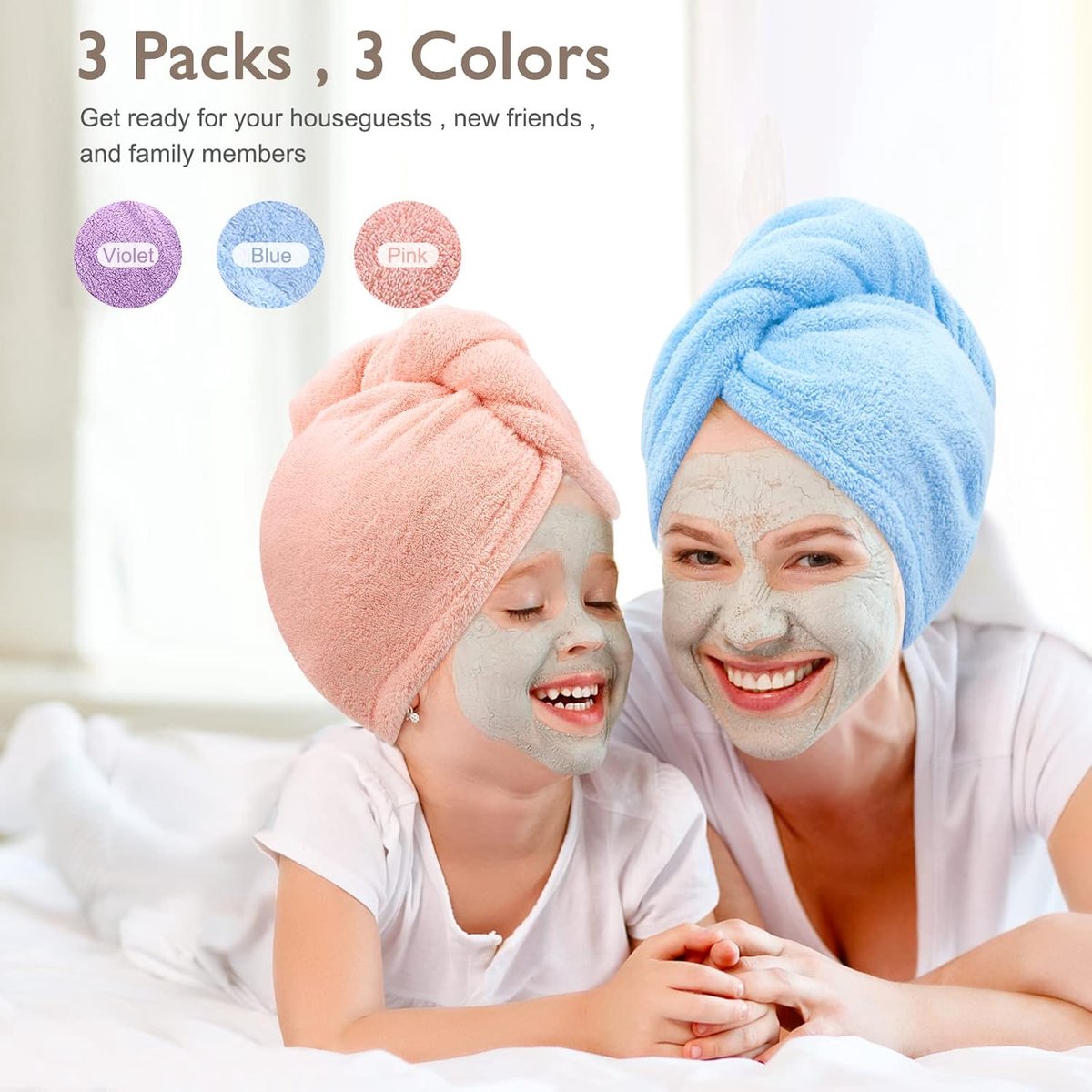 Piece Hair Towel - Microfiber Hair Towel - Hair Towel - Head Towel - Quick-Drying Towel - for Women, Men, Children, Quick-Drying Wrap for Curly - Long Hair - Anti-Frizz - Hair Towel - Purple, Pink, Blue - Image 4