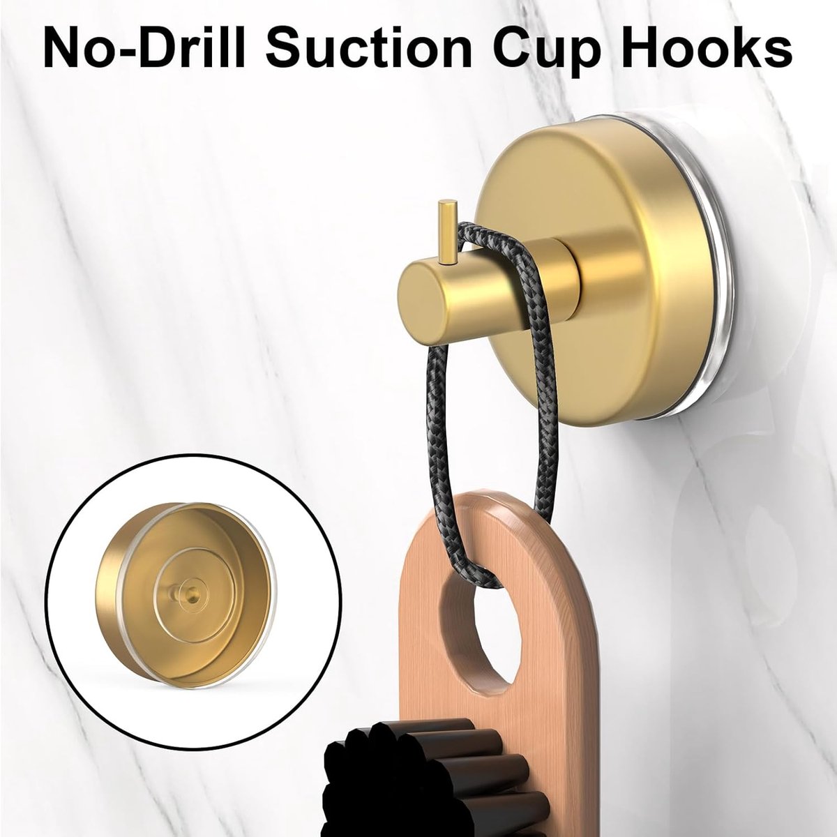 4 pieces - 6*6*5.5 cm - Suction cup hooks - Hooks with vacuum suction cup - towel hooks without drilling - waterproof - suction cup hook for shower, bathroom, kitchen, glass door - gold - Image 2