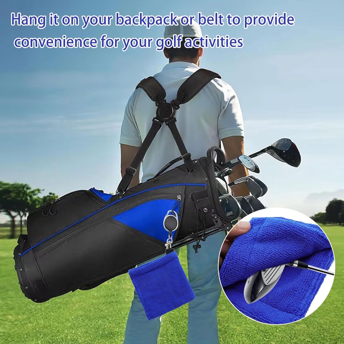 3 pieces - Golf Ball Towel - Golf Bag Amphibious Towels - with retractable buckle - Soft and delicate golf towel - Durable golf club cleaner - for fitness, outdoor sports - 12*12 cm - black, blue and grey - Image 2