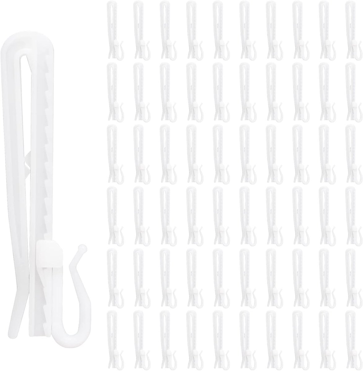 60 pieces - 8.5 cm - Curtain hook - Shower curtain hook - Plastic curtain hook - curtain clip hooks - curtain accessories - adjustable depth - pleated curtain clips - for door, shower curtains - white - Image 1