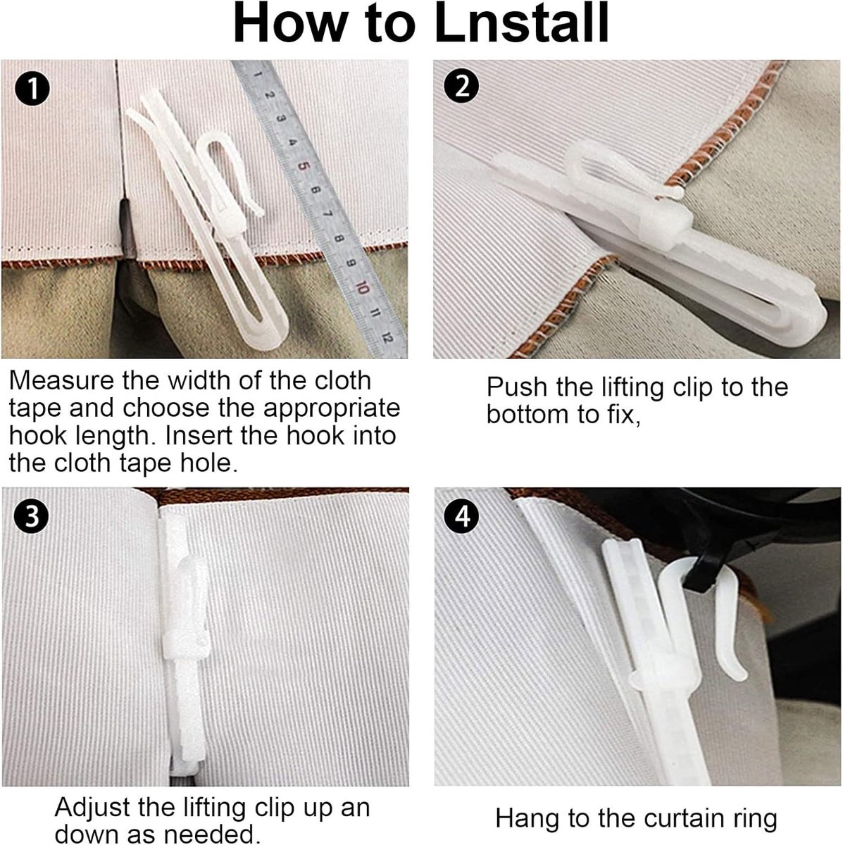 60 pieces - 8.5 cm - Curtain hook - Shower curtain hook - Plastic curtain hook - curtain clip hooks - curtain accessories - adjustable depth - pleated curtain clips - for door, shower curtains - white - Image 2