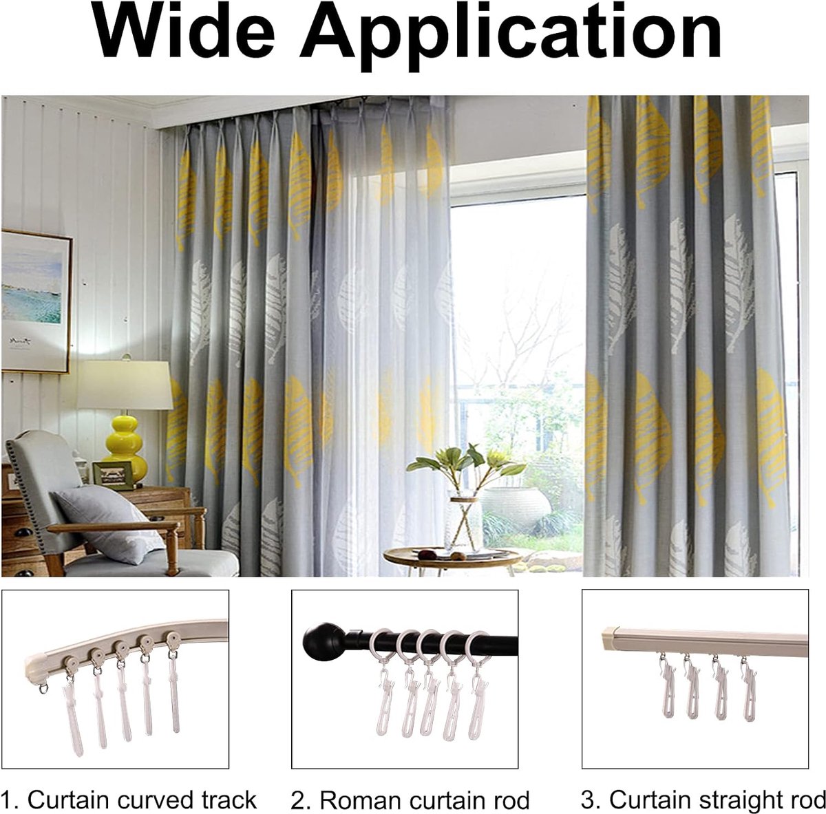 60 pieces - 8.5 cm - Curtain hook - Shower curtain hook - Plastic curtain hook - curtain clip hooks - curtain accessories - adjustable depth - pleated curtain clips - for door, shower curtains - white - Image 3
