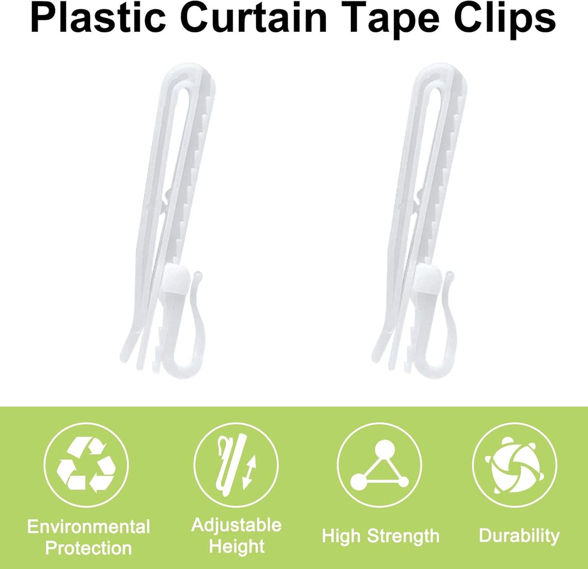 60 pieces - 8.5 cm - Curtain hook - Shower curtain hook - Plastic curtain hook - curtain clip hooks - curtain accessories - adjustable depth - pleated curtain clips - for door, shower curtains - white - Image 4