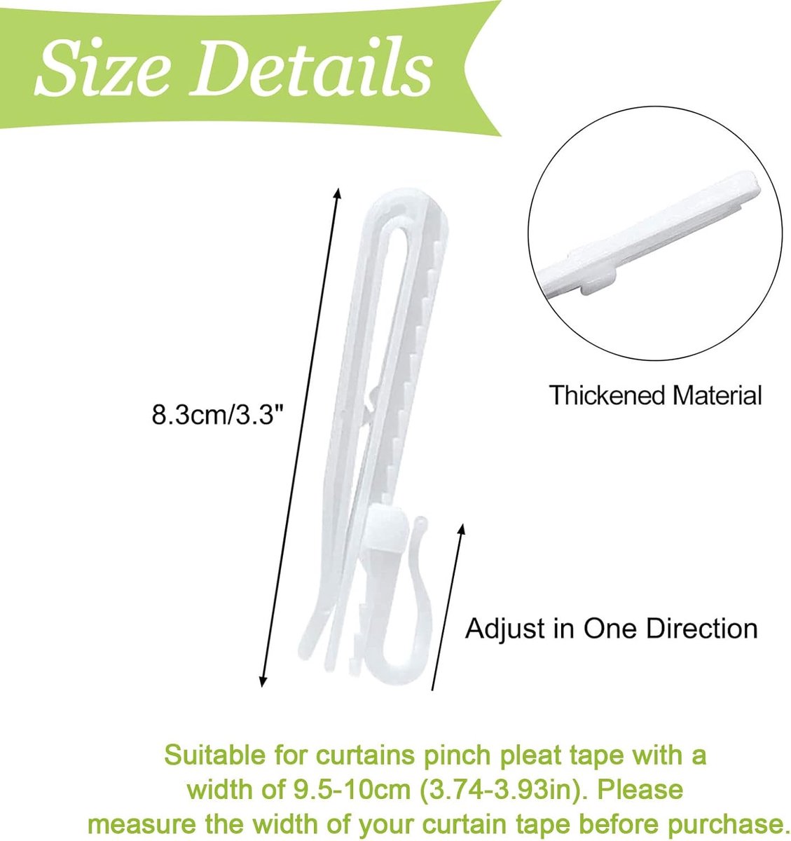 60 pieces - 8.5 cm - Curtain hook - Shower curtain hook - Plastic curtain hook - curtain clip hooks - curtain accessories - adjustable depth - pleated curtain clips - for door, shower curtains - white - Image 5