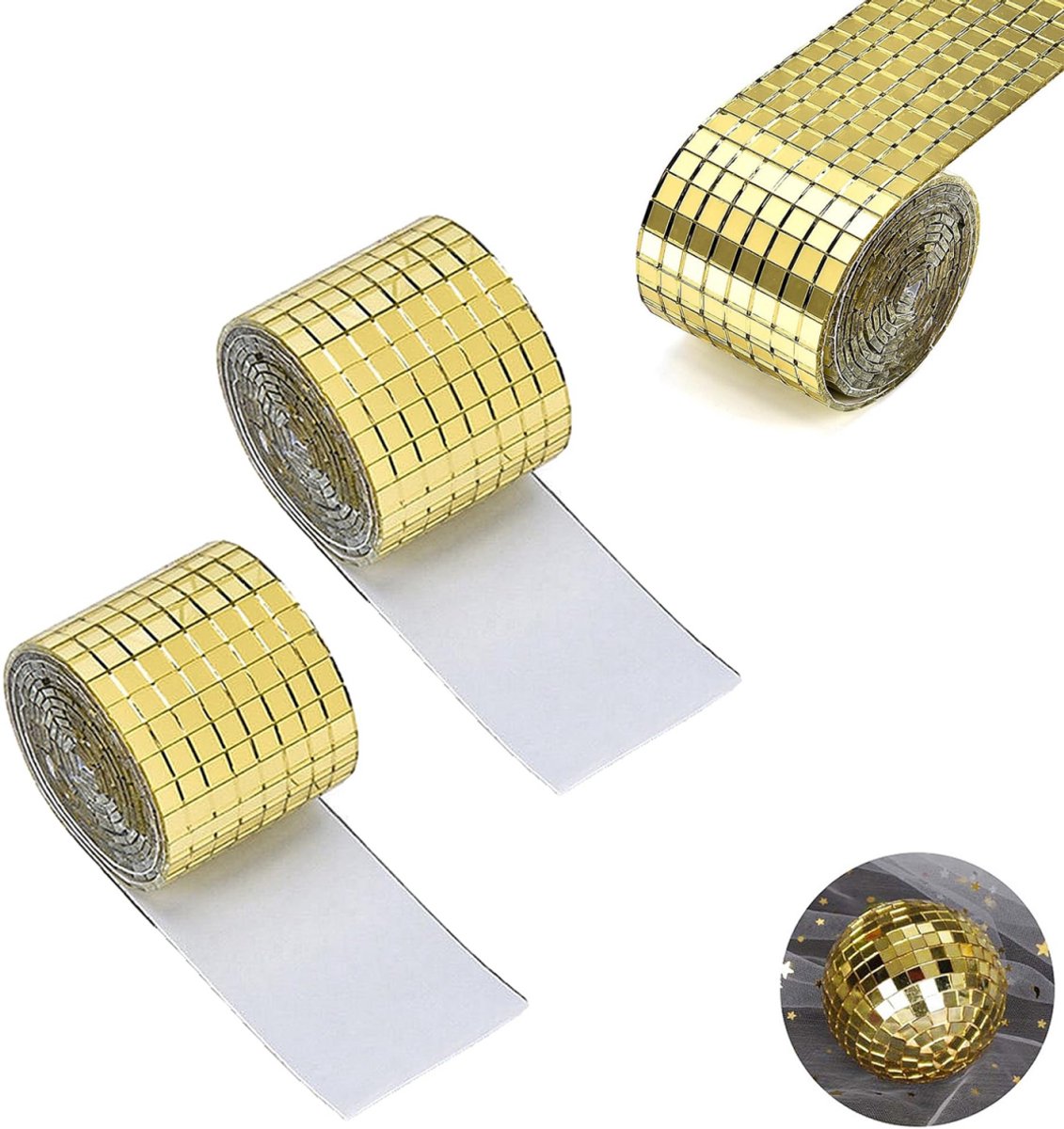 3 pieces - 4*100 cm - Self-adhesive mosaic stickers - Mini square acrylic mosaic tiles - 5*5 mm - self-adhesive acrylic mosaic tiles - mirror mosaic tiles - decorative wall stickers - for kitchen, restaurant, disco party, DIY decoration - gold - Image 1