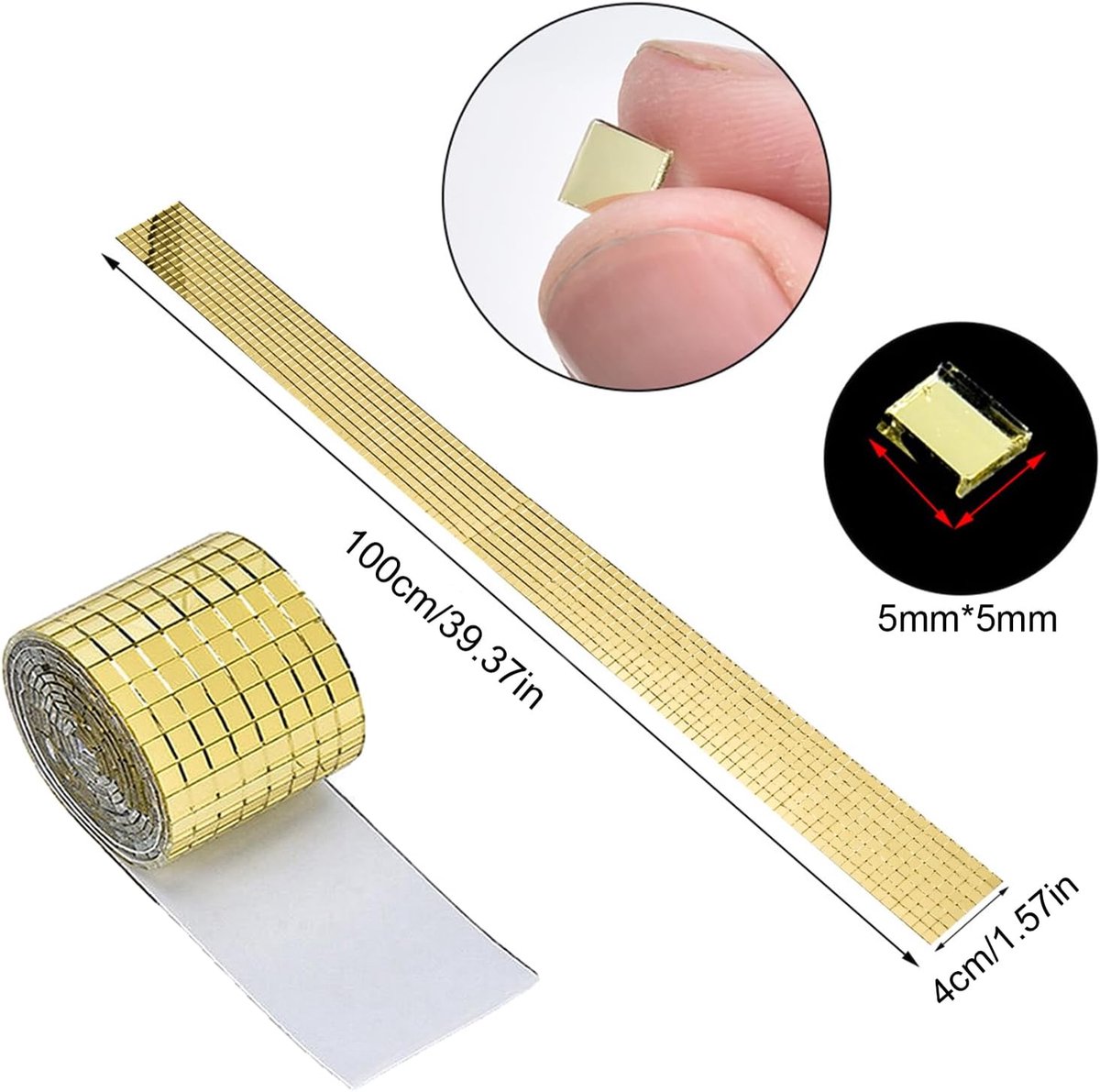 3 pieces - 4*100 cm - Self-adhesive mosaic stickers - Mini square acrylic mosaic tiles - 5*5 mm - self-adhesive acrylic mosaic tiles - mirror mosaic tiles - decorative wall stickers - for kitchen, restaurant, disco party, DIY decoration - gold - Image 5