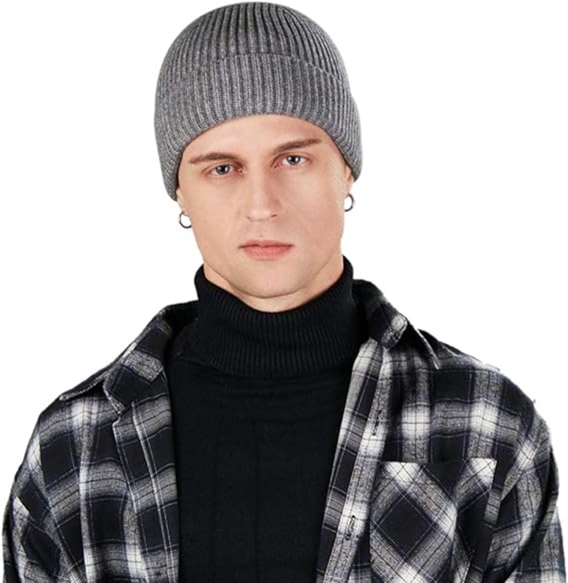2 Pieces - hat - men's hat - Beanie - women's hat - men's beanie - Winter hat - knitted hat - Warm Hats - Cycling hat - Knitted ski hats - Running hats - Ultrawarm - Unisex - short knitted autumn winter warm hat - Grey, Black - Image 2