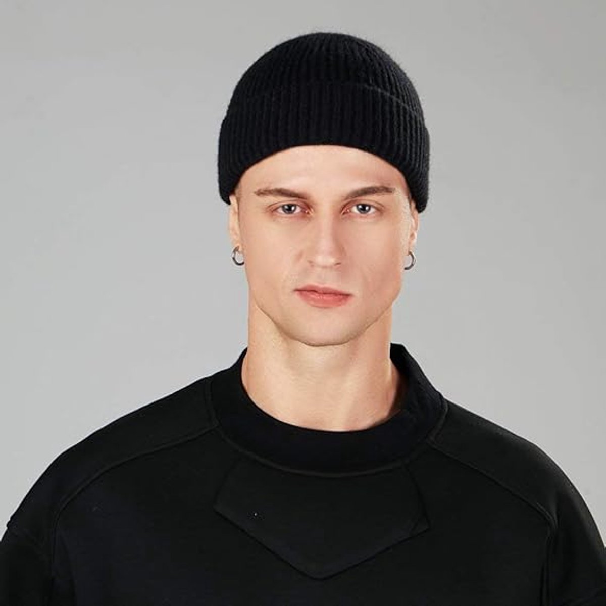 2 Pieces - hat - men's hat - Beanie - women's hat - men's beanie - Winter hat - knitted hat - Warm Hats - Cycling hat - Knitted ski hats - Running hats - Ultrawarm - Unisex - short knitted autumn winter warm hat - Grey, Black - Image 3
