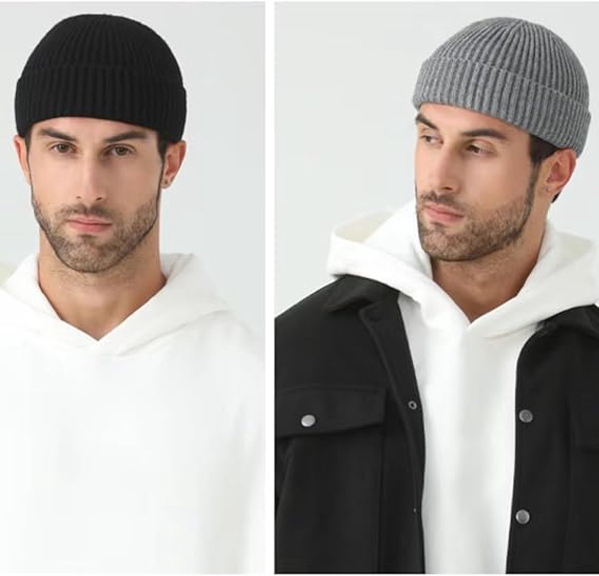 2 Pieces - hat - men's hat - Beanie - women's hat - men's beanie - Winter hat - knitted hat - Warm Hats - Cycling hat - Knitted ski hats - Running hats - Ultrawarm - Unisex - short knitted autumn winter warm hat - Grey, Black - Image 4
