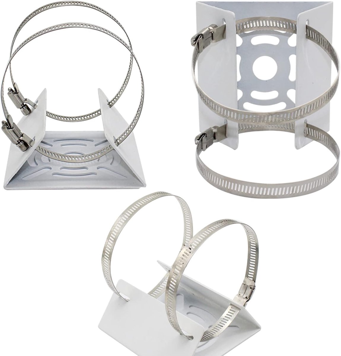 Security camera bracket - Camera bracket - Security bracket - with 2 rings - universal metal bracket - Vertical pole adapter - For security cameras - Sturdy metal bracket - Flat pole bracket - sturdy and durable - White - Image 3