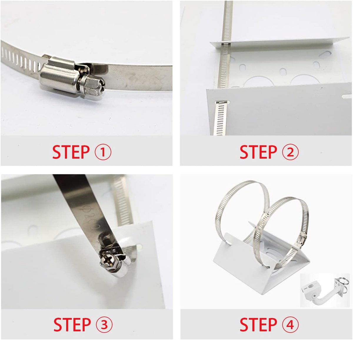 Security camera bracket - Camera bracket - Security bracket - with 2 rings - universal metal bracket - Vertical pole adapter - For security cameras - Sturdy metal bracket - Flat pole bracket - sturdy and durable - White - Image 5
