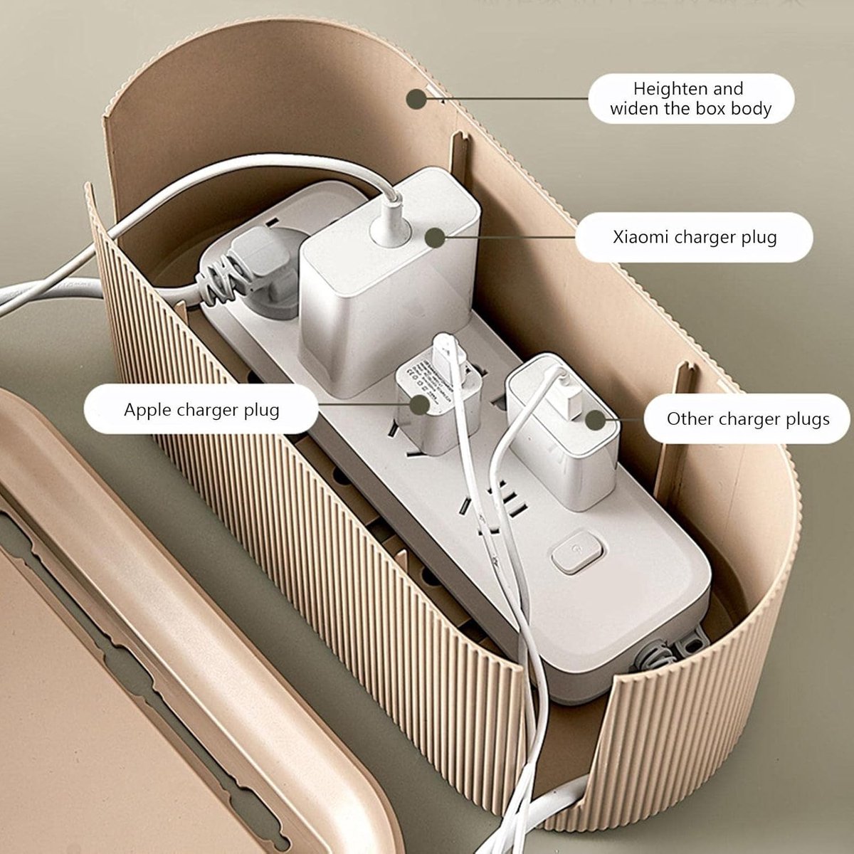 Cable management box - Cable cover box - Cable storage box - Cable storage - Cable management box - Cable management box - Cable storage box - Keep cables tidy - Desk Organizer - Storage Power Strip - Hideable Power Strips - Brown - 31×13.5×12.5cm - Image 3