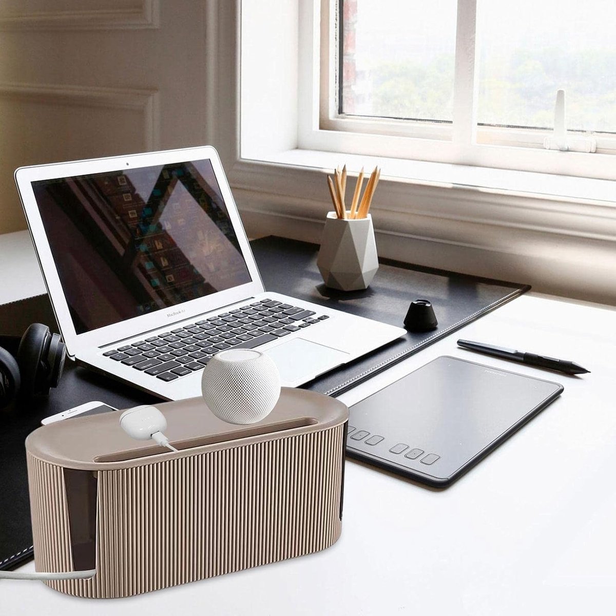 Cable management box - Cable cover box - Cable storage box - Cable storage - Cable management box - Cable management box - Cable storage box - Keep cables tidy - Desk Organizer - Storage Power Strip - Hideable Power Strips - Brown - 31×13.5×12.5cm - Image 5