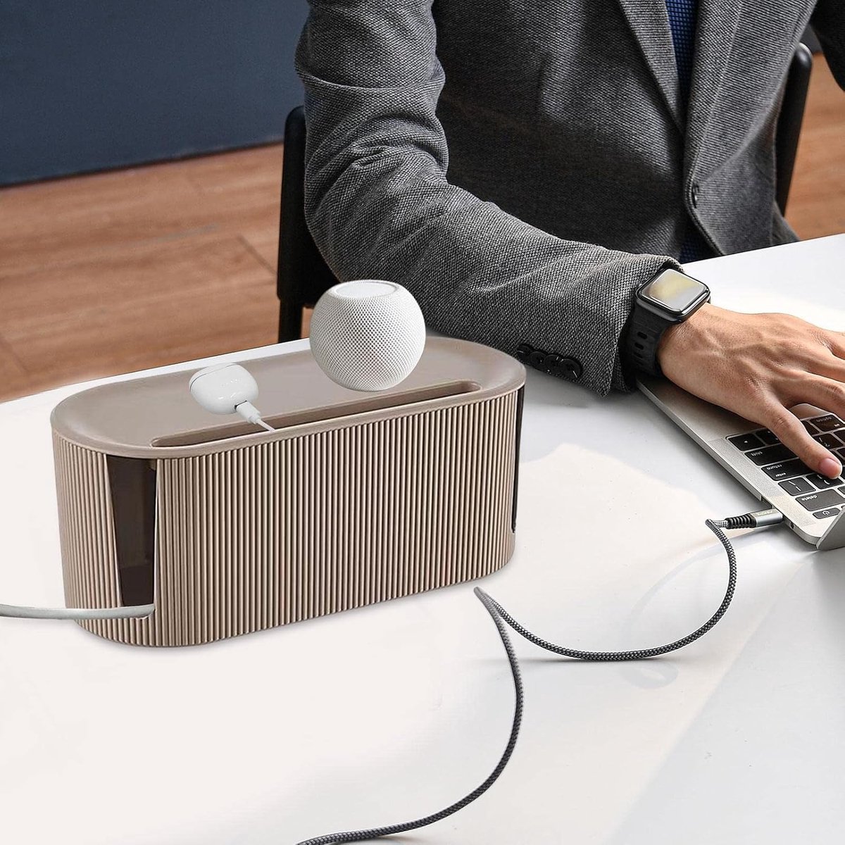 Cable management box - Cable cover box - Cable storage box - Cable storage - Cable management box - Cable management box - Cable storage box - Keep cables tidy - Desk Organizer - Storage Power Strip - Hideable Power Strips - Brown - 31×13.5×12.5cm - Image 6