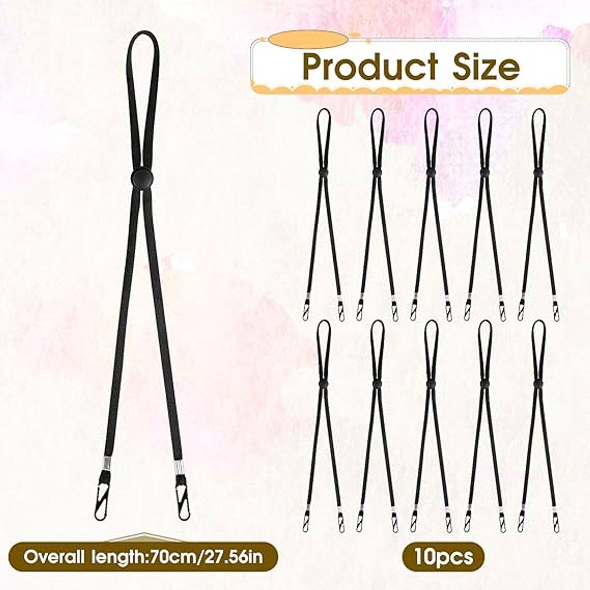 10 pieces - Hat cord - Windproof hat cord - Hat strap clips for travel hats - Removable chin strap - Anti-wind hood strap clip - Anti-loss hat strap clip - For golfing, boating, fishing, hats, outdoors - Black - 35 cm - Image 5