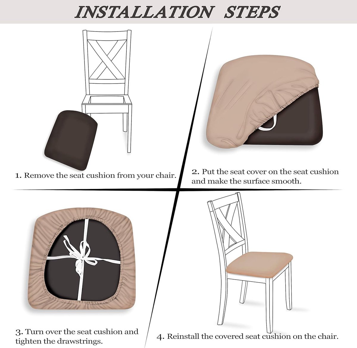 4 Pieces Chair Cover - Chair Cover for Dining Chair - Chair Protectors - Dining Room Chair Covers - chair chair upholstery - removable spandex dining room rack chair cover - Covers for Dining Chairs - Universal Chair Cover - Checks - beige - Image 2