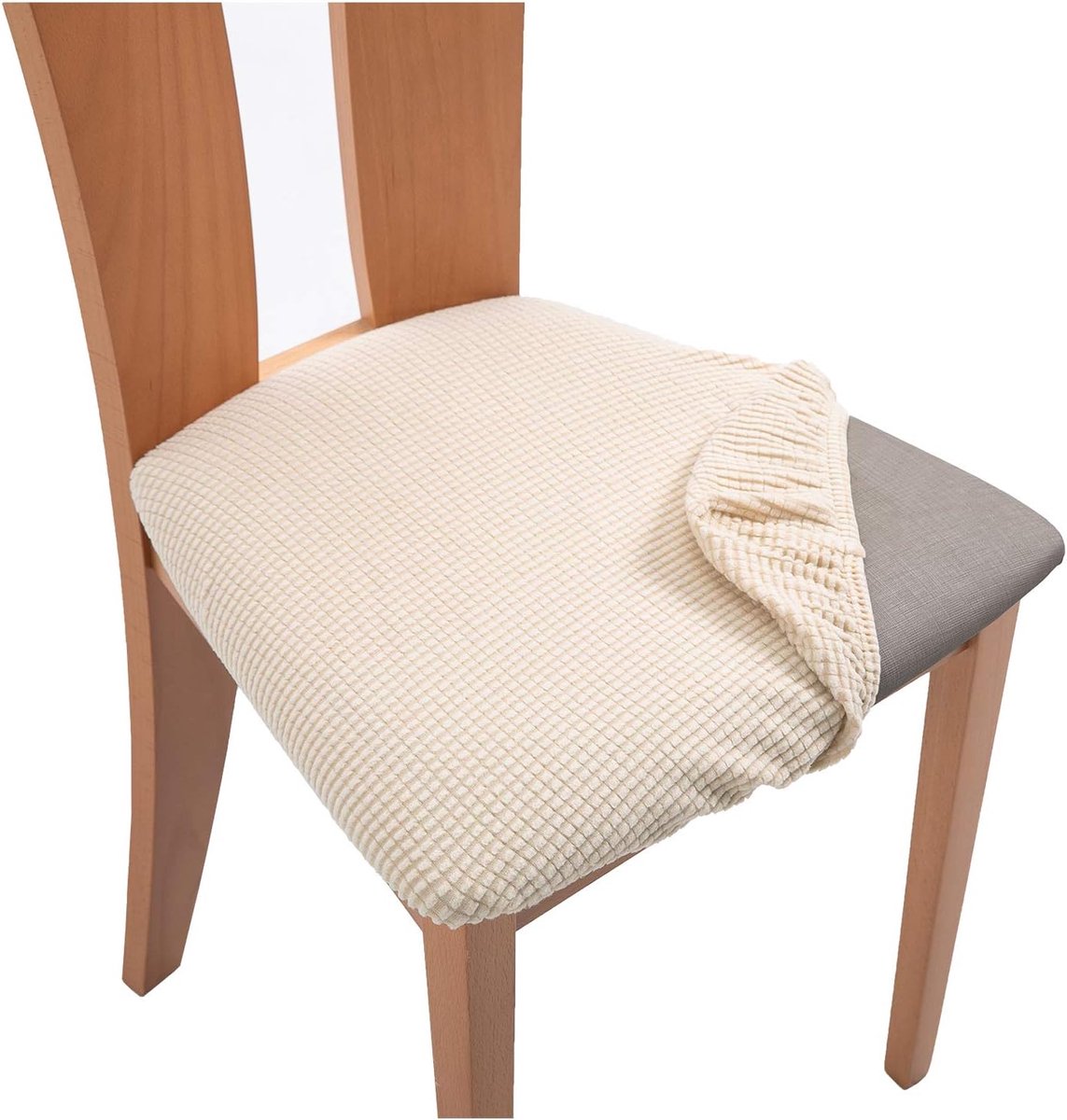 4 Pieces Chair Cover - Chair Cover for Dining Chair - Chair Protectors - Dining Room Chair Covers - chair chair upholstery - removable spandex dining room rack chair cover - Covers for Dining Chairs - Universal Chair Cover - Checks - beige - Image 4