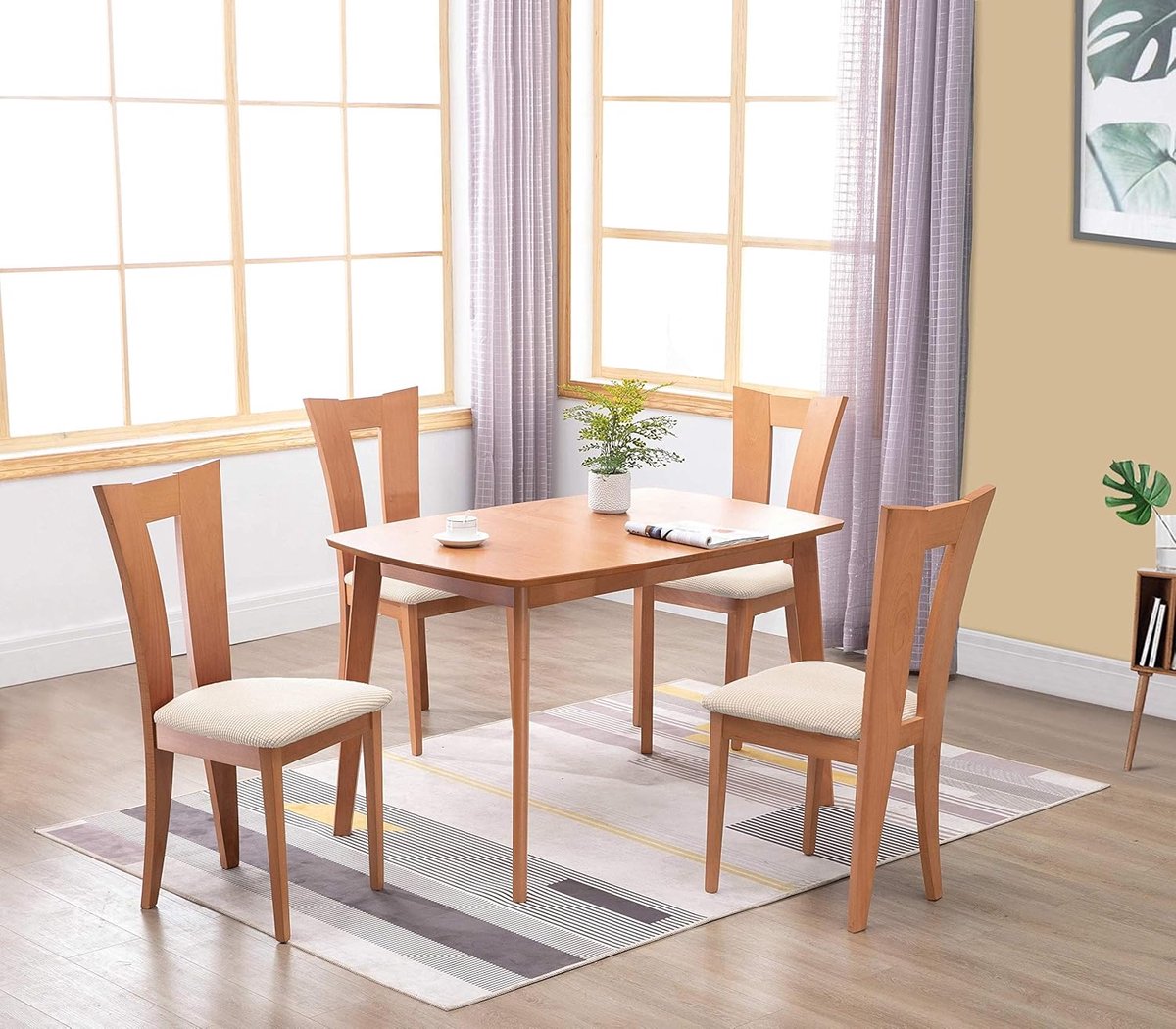4 Pieces Chair Cover - Chair Cover for Dining Chair - Chair Protectors - Dining Room Chair Covers - chair chair upholstery - removable spandex dining room rack chair cover - Covers for Dining Chairs - Universal Chair Cover - Checks - beige - Image 5