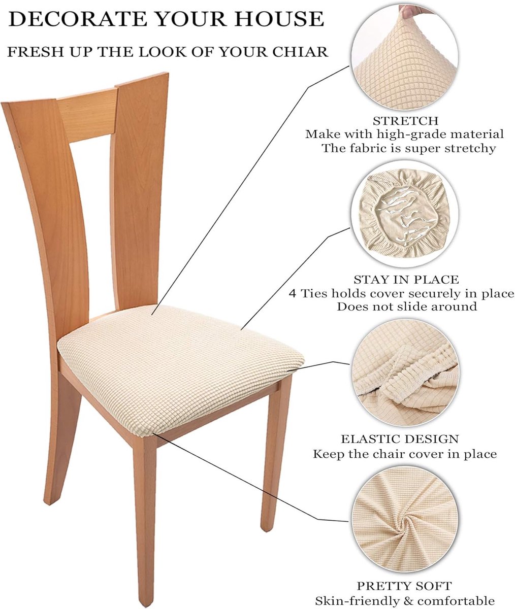 4 Pieces Chair Cover - Chair Cover for Dining Chair - Chair Protectors - Dining Room Chair Covers - chair chair upholstery - removable spandex dining room rack chair cover - Covers for Dining Chairs - Universal Chair Cover - Checks - beige - Image 6