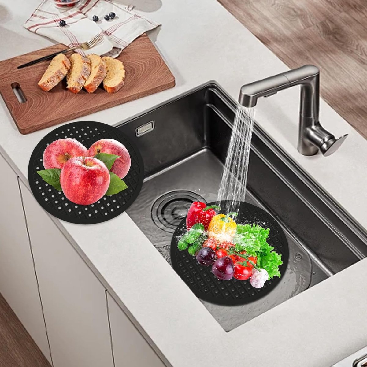 1 Piece Silicone Sink Mat - Washbasin Mat - Sink Mat - Sink Mats - Rubber Countertop Mat for Sink - Cuttable - Foldable - Non-slip - Round sink mat - Protective mat - For countertop - Round Black - ø 31 Cm - Image 3