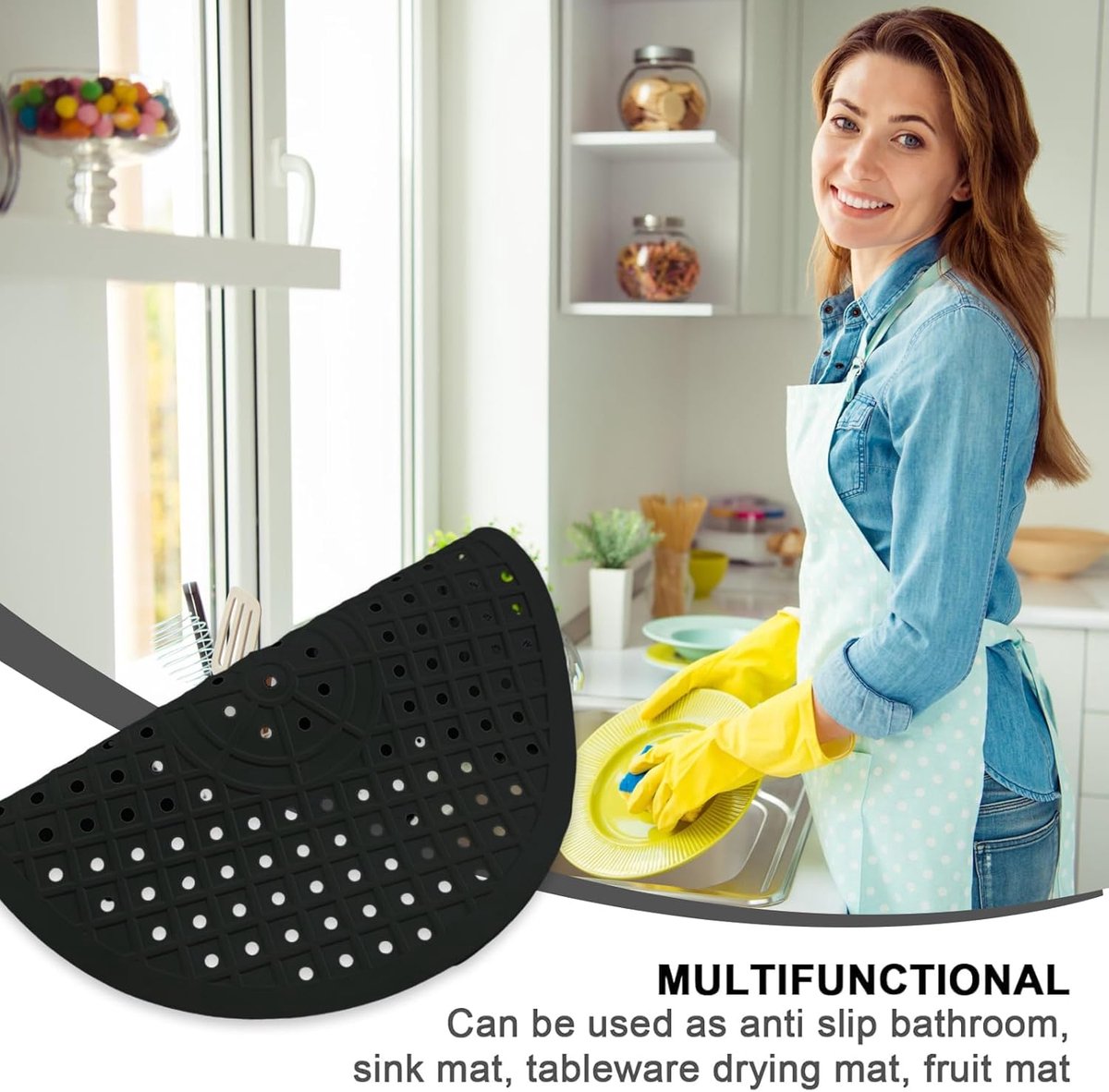 1 Piece Silicone Sink Mat - Washbasin Mat - Sink Mat - Sink Mats - Rubber Countertop Mat for Sink - Cuttable - Foldable - Non-slip - Round sink mat - Protective mat - For countertop - Round Black - ø 31 Cm - Image 6