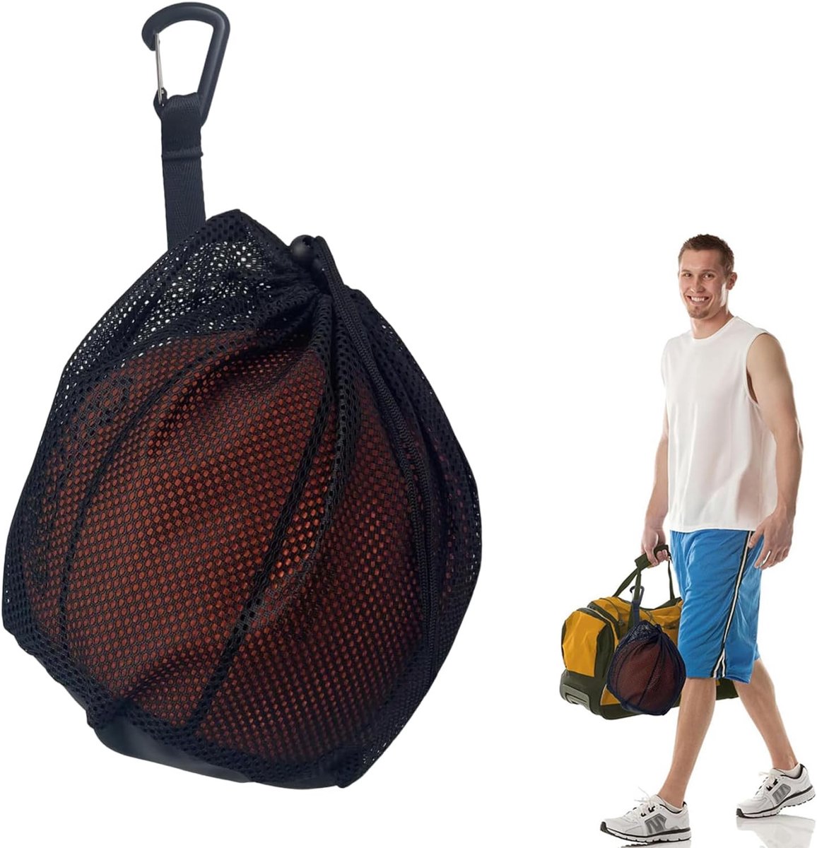 16L - Ball Net Bag - Basketball Mesh Bags - Ball Bags - portable net backpacks - basketball backpacks - soccer bags - sports bag - portable bag for basketball, soccer, tennis - easy storage and transport of basketballs and soccer balls - black - Image 1