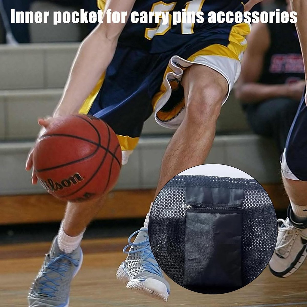 16L - Ball Net Bag - Basketball Mesh Bags - Ball Bags - portable net backpacks - basketball backpacks - soccer bags - sports bag - portable bag for basketball, soccer, tennis - easy storage and transport of basketballs and soccer balls - black - Image 3
