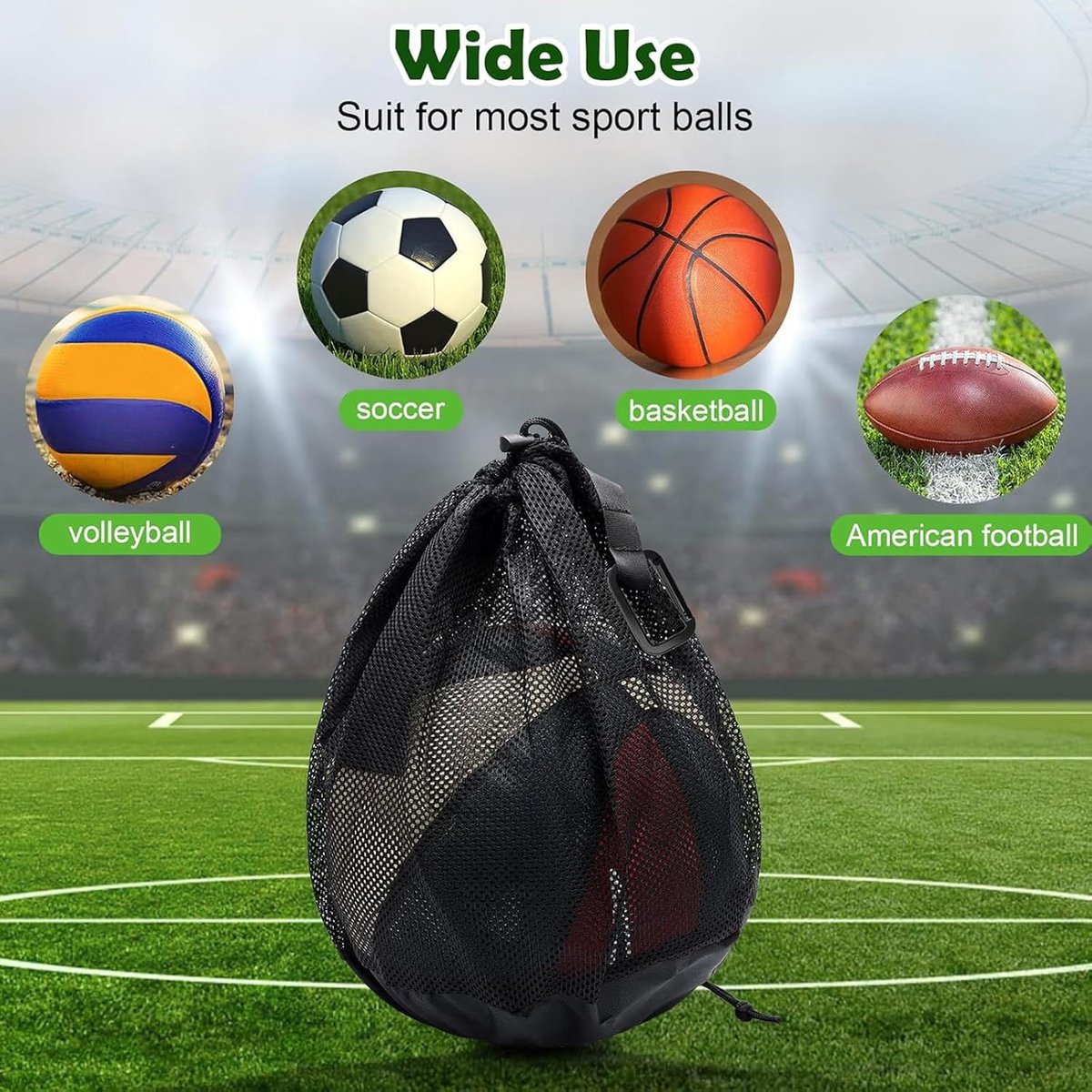 16L - Ball Net Bag - Basketball Mesh Bags - Ball Bags - portable net backpacks - basketball backpacks - soccer bags - sports bag - portable bag for basketball, soccer, tennis - easy storage and transport of basketballs and soccer balls - black - Image 6