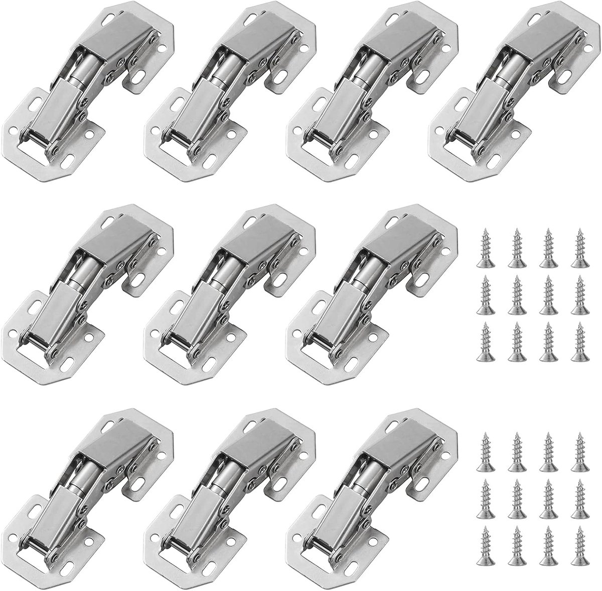 10 pieces - hinges - 3 inch - invisible stainless steel hinges - 90 degrees - cabinet hinges - kitchen door hinges - with screws - for furniture doors, drawers, windows and wardrobes - no drilling required - 77*32 mm - silver - Image 1