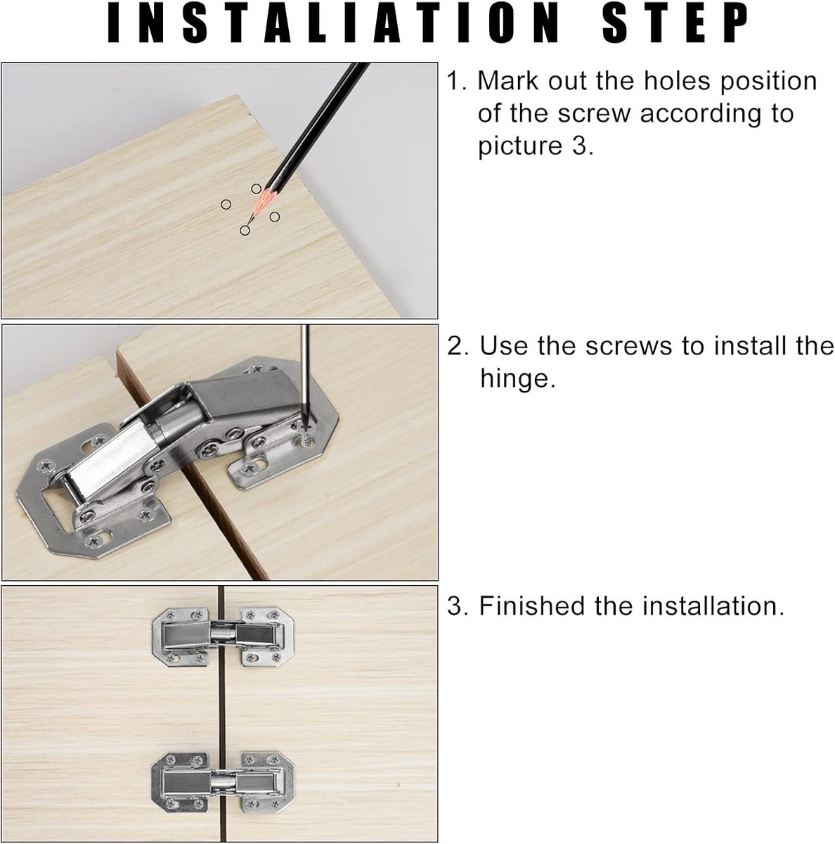 10 pieces - hinges - 3 inch - invisible stainless steel hinges - 90 degrees - cabinet hinges - kitchen door hinges - with screws - for furniture doors, drawers, windows and wardrobes - no drilling required - 77*32 mm - silver - Image 3