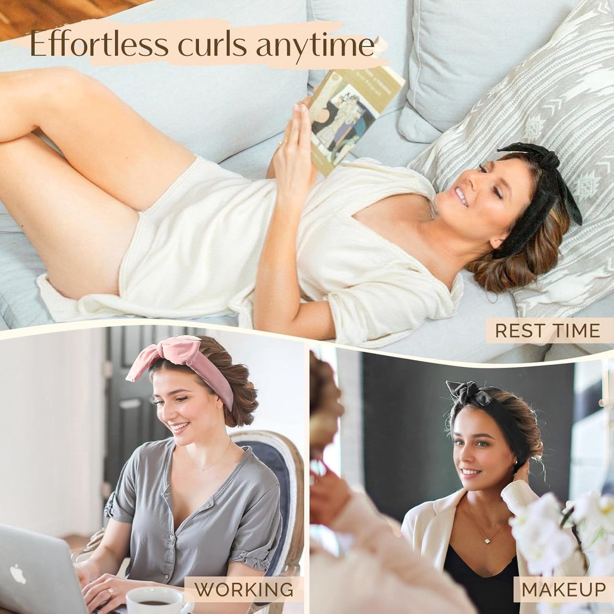 Heatless Curls - 4-piece set - Hair Rollers - Heatless Curls with Hair Scrunchies and Clip - Heatless Curls - Curlers - Hair Curler - Black - Image 2