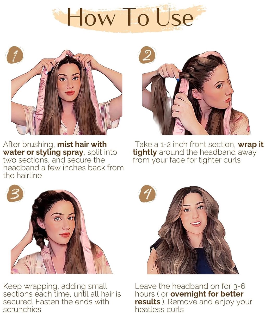 Heatless Curls - 4-piece set - Hair Rollers - Heatless Curls with Hair Scrunchies and Clip - Heatless Curls - Curlers - Hair Curler - Black - Image 6