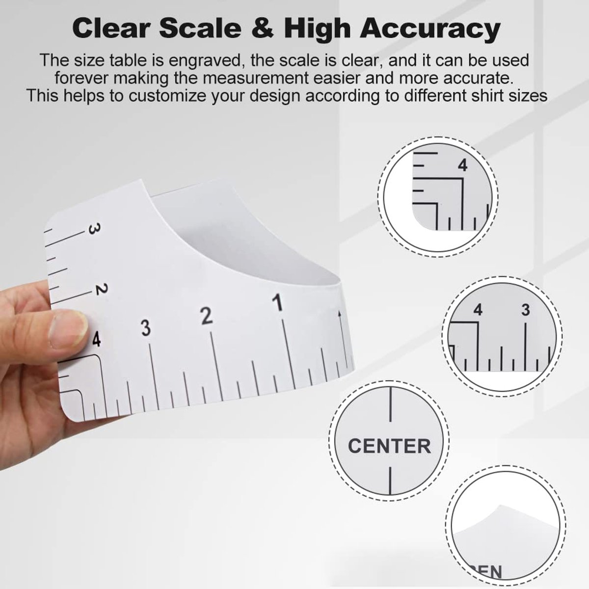 8 pieces - T-shirt ruler guide - with 1 soft measuring tape - T-shirt alignment tool - T-shirt alignment rulers - T-shirt rulers - for round neck and V-neck - sewing tools - white - Image 6