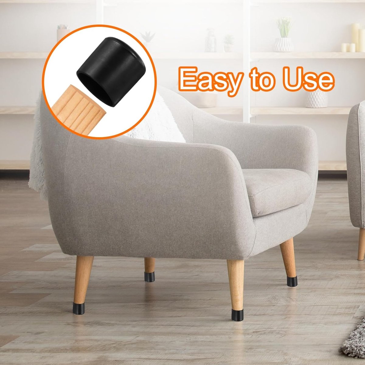 20 pieces - Chair Leg Caps - 32*32*34mm - furniture leg covers - Round rubber furniture leg protectors - Chair protector - floor protection - chair leg protectors - chair socks - for chair legs, table and sofa - black - Image 4