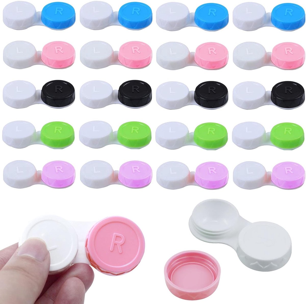 20 Pieces Colorful Contact Lens Holder - Contact Lens Cases - Lens Tray - Portable Contact Lens Holder - Contact Lens Case - Lens Holders - Travel Contact Lens Holder - Contact Lens Holder - Handy for On the Go - Green Blue Pink Black Purple - Image 1