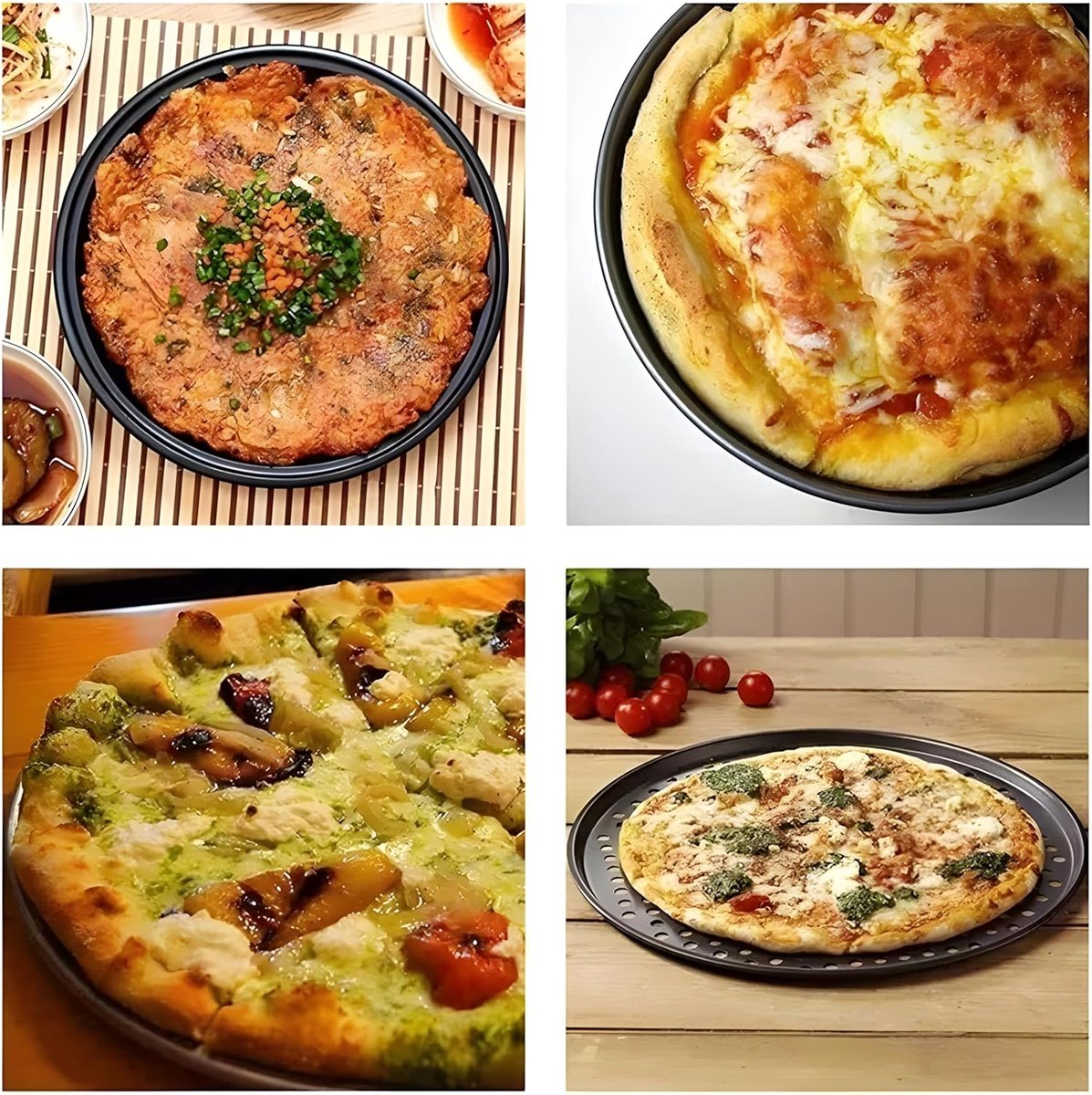 3 pieces - Pizza pans - round pizza plate - pizza baking sheet - baking sheet - round baking sheets with non-stick coating - perforated pizza baking set - pizza pans with holes - for home, kitchen and oven - 24cm, 28 cm, 32 cm - black - Image 4