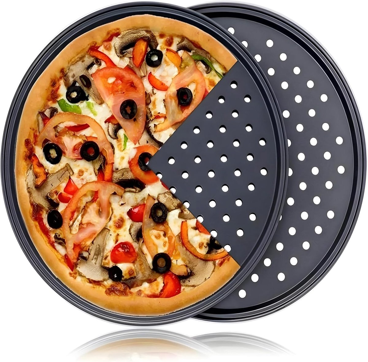 3 pieces - Pizza pans - round pizza plate - pizza baking sheet - baking sheet - round baking sheets with non-stick coating - perforated pizza baking set - pizza pans with holes - for home, kitchen and oven - 24cm, 28 cm, 32 cm - black - Image 6