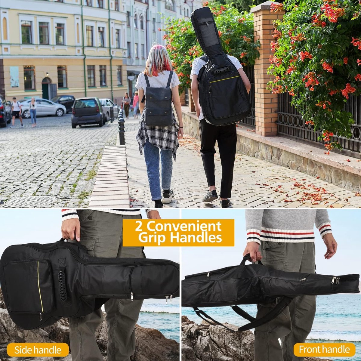 Classic guitar case - Acoustic guitar case - Backpack with exterior pocket and handles - Guitar backpack - Guitar case - Padded - Waterproof - For electric guitars - Black - Image 3