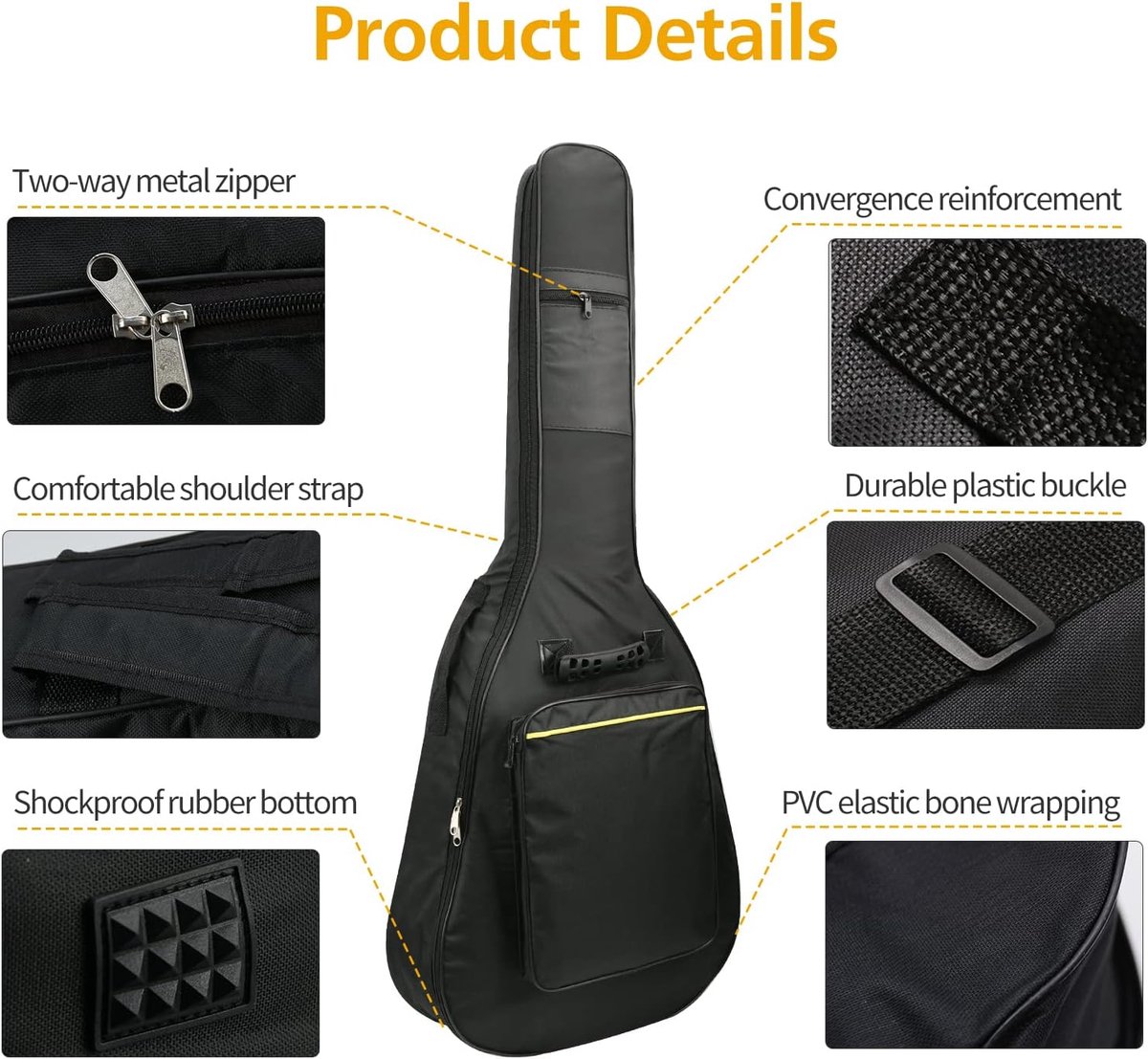 Classic guitar case - Acoustic guitar case - Backpack with exterior pocket and handles - Guitar backpack - Guitar case - Padded - Waterproof - For electric guitars - Black - Image 4