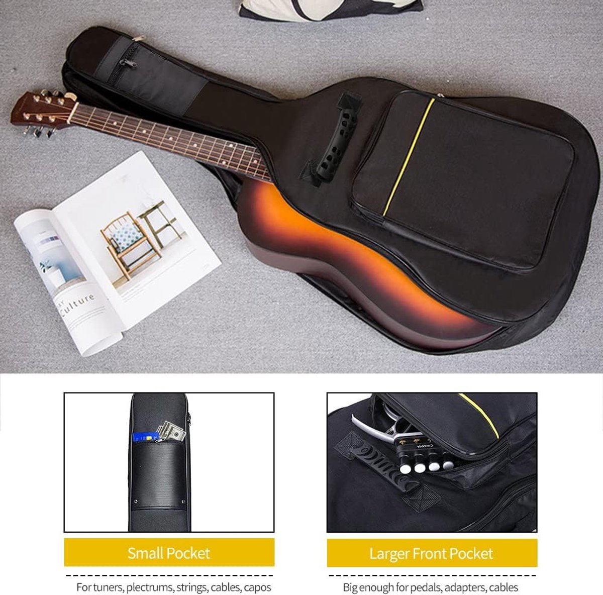 Classic guitar case - Acoustic guitar case - Backpack with exterior pocket and handles - Guitar backpack - Guitar case - Padded - Waterproof - For electric guitars - Black - Image 6
