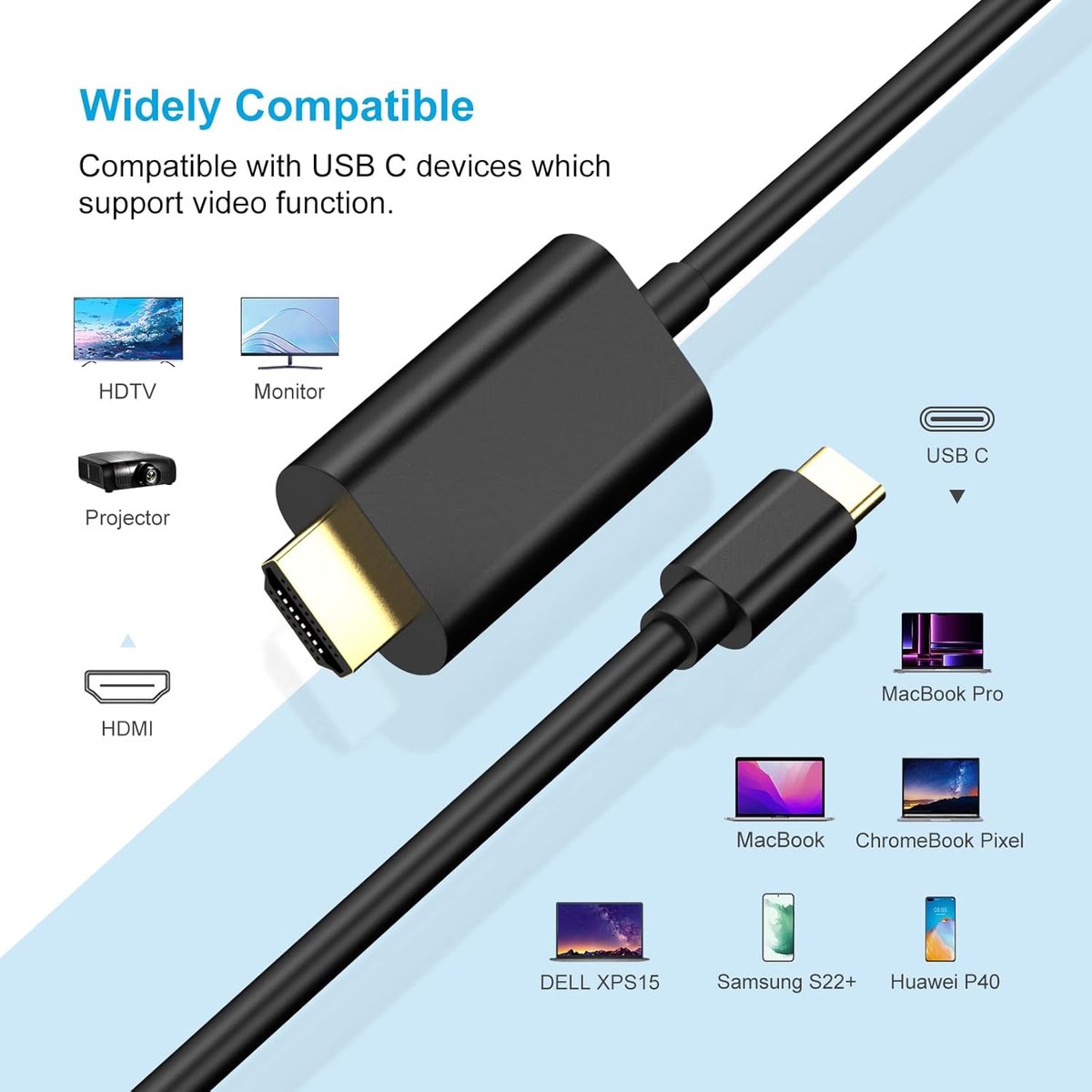 USB C to HDMI cable (6FT) - USB C HDMI cable - 4K Ultra HD, High-Speed - USB C HDMI cable - HDMI USB C cable - HDMI to USB C cable - USB Type C to HDMI cable for home office - Image 2