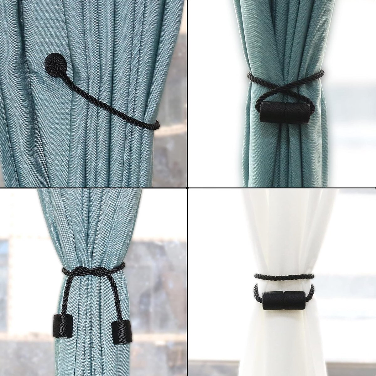 2 Pieces Magnetic Curtain Ties - Curtain Tieback Hook - Curtain Fasteners - Curtain Tieback - Magnetic Curtain Cord - Curtain Ties - Curtain Holders - Thickened Steel Cable - Black - Image 2