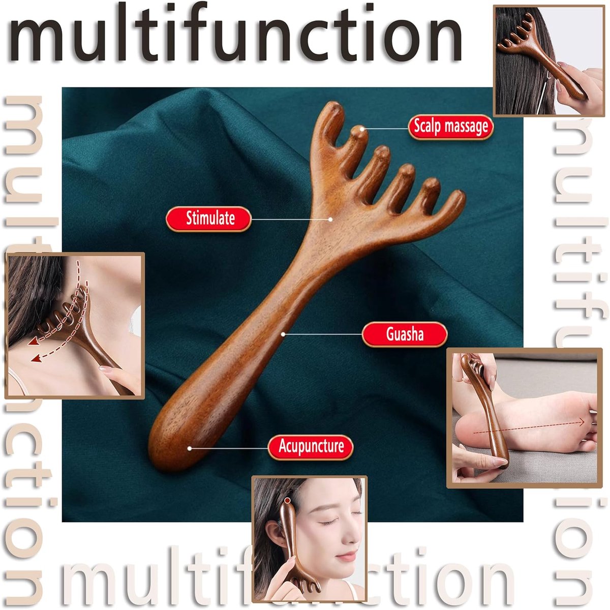 BOXOB 2pcs Wooden Head Massager, Portable Head Scratcher for Deep Relaxation Durable Wooden Comb Wooden Scalp Massager Gift for Family and Friends - Image 3