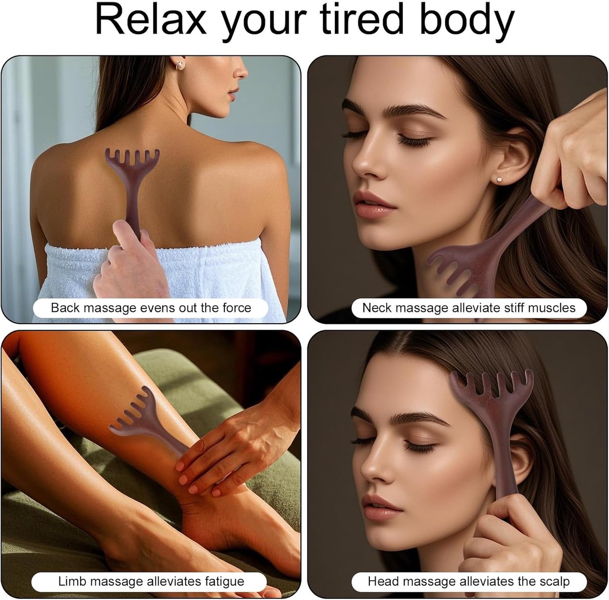 BOXOB 2pcs Wooden Head Massager, Portable Head Scratcher for Deep Relaxation Durable Wooden Comb Wooden Scalp Massager Gift for Family and Friends - Image 6