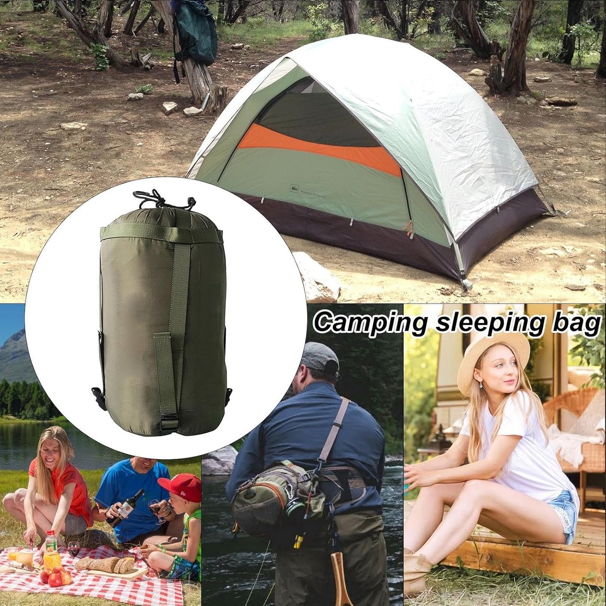 Compression bag - Sleeping bag compression bag - Sleeping bag storage bag - Storage bag - Backpacking storage bags - Portable sleeping bag storage bag - Lightweight backpack bag - Camping storage bag - for travel, camping and outdoor backpacking - Green - - Image 2